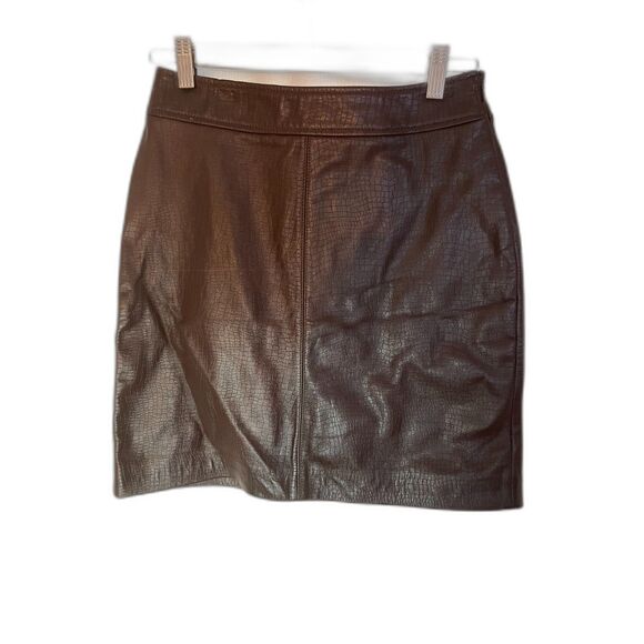 Vintage Old Navy Collection Genuine Leather‎ Skirt Brown Croc Embossed Y2K Med - Picture 1 of 6